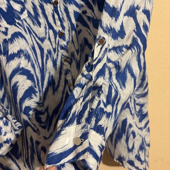 JM Collection 100% Linen Blue White Blouse Shirt Top size 18 long sleeve - Picture 3 of 9